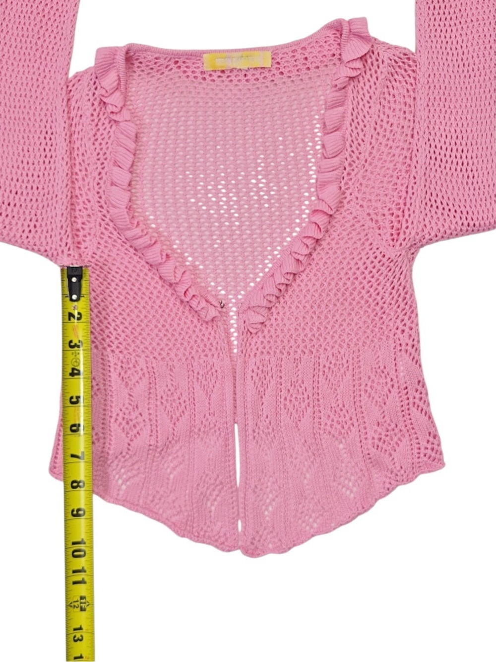 UO Women’s Pink Crochet Ruffle Coquette Cropped Bolero Cardigan Size:XS/S - Picture 3 of 8